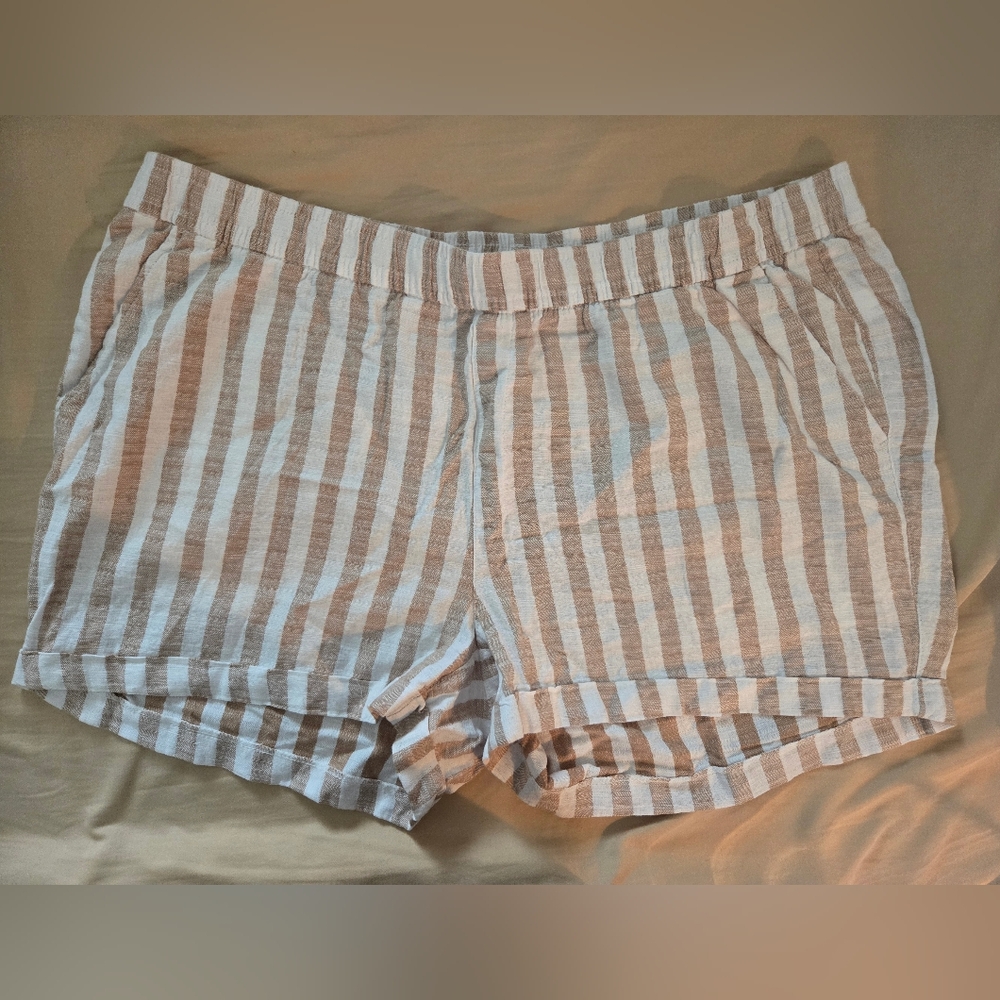 Old Navy Beige and White Linen Striped Shorts